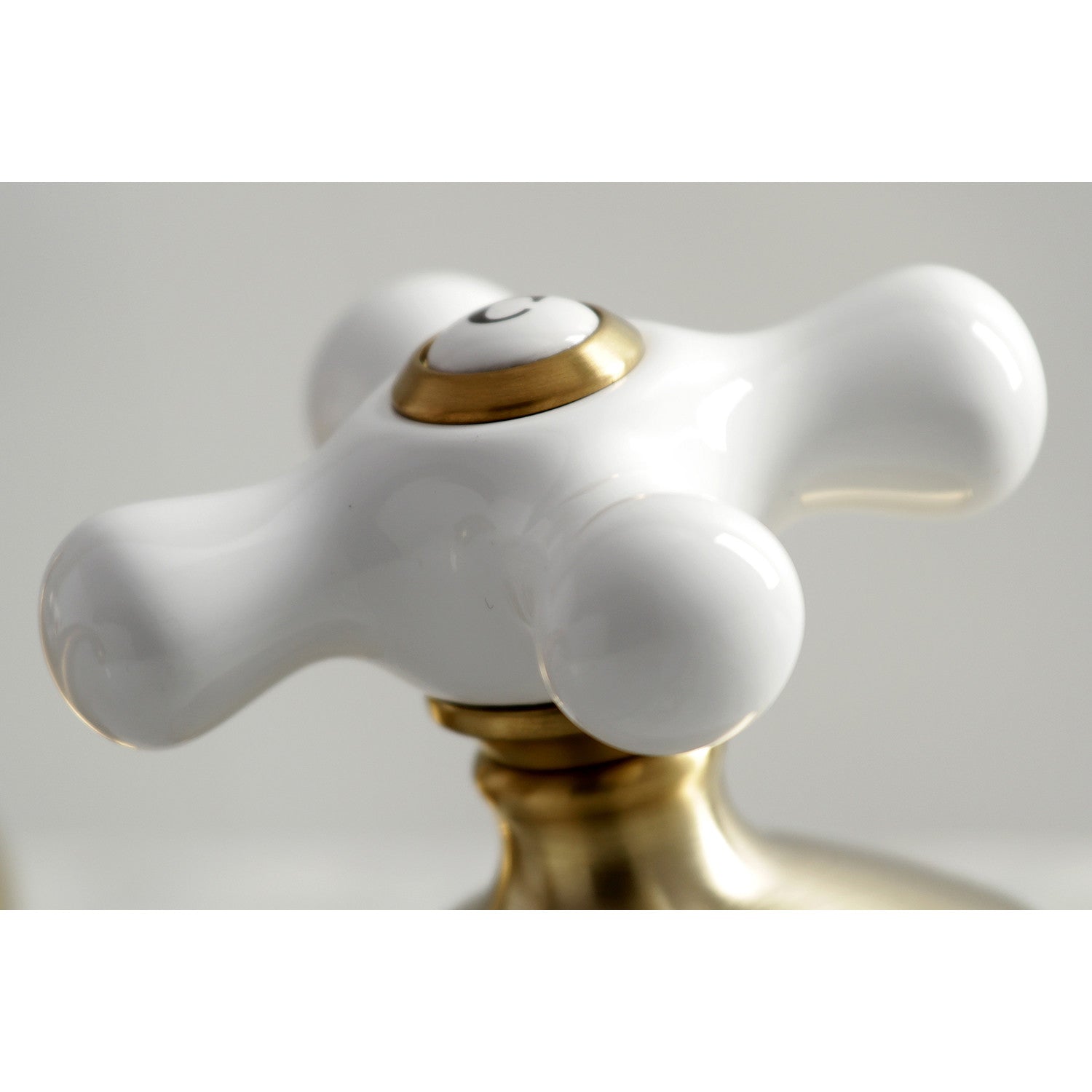 Kingston Heirloom KS1167PX - Heritage Two-Handle 3-Hole Deck Mount Widespread Bathroom Faucet with Brass Pop-Up, Brushed Brass — thumbnail 2